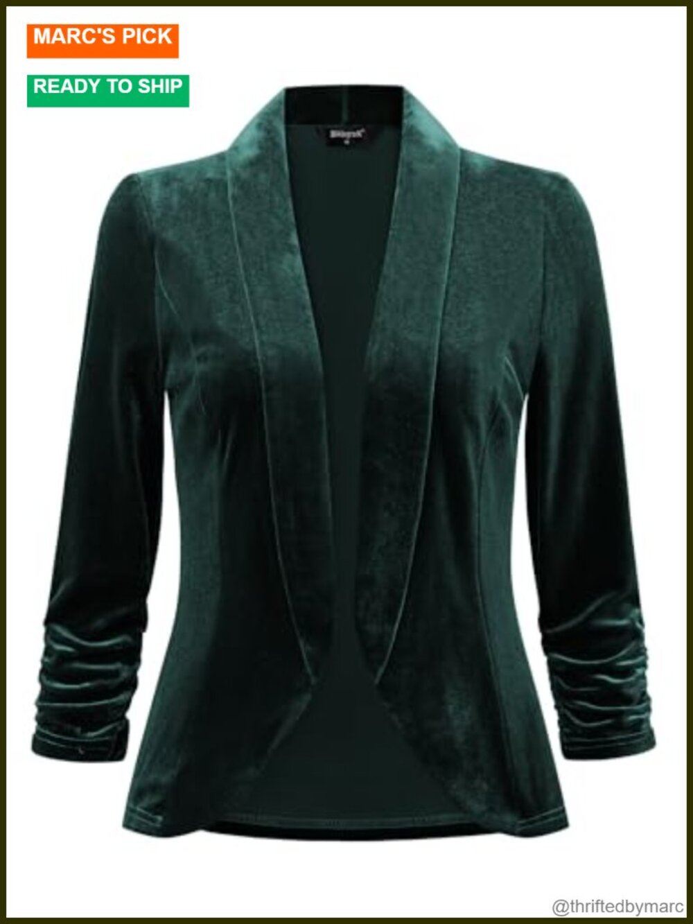 Velvet Shawl Collar Open Front Cardigan 3/4 Sleeve Formal Evening Jacket
